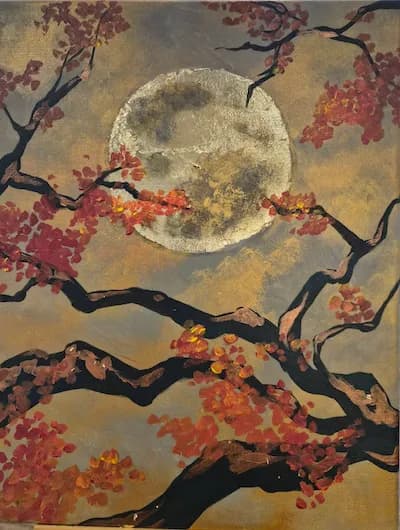 Autumn Moon with Momiji